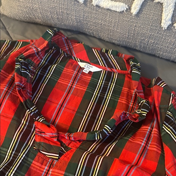Crown & Ivy S Preppy Plaid Tartan Ruffle Dress Red Green Blue Crew Draper - Picture 5 of 6